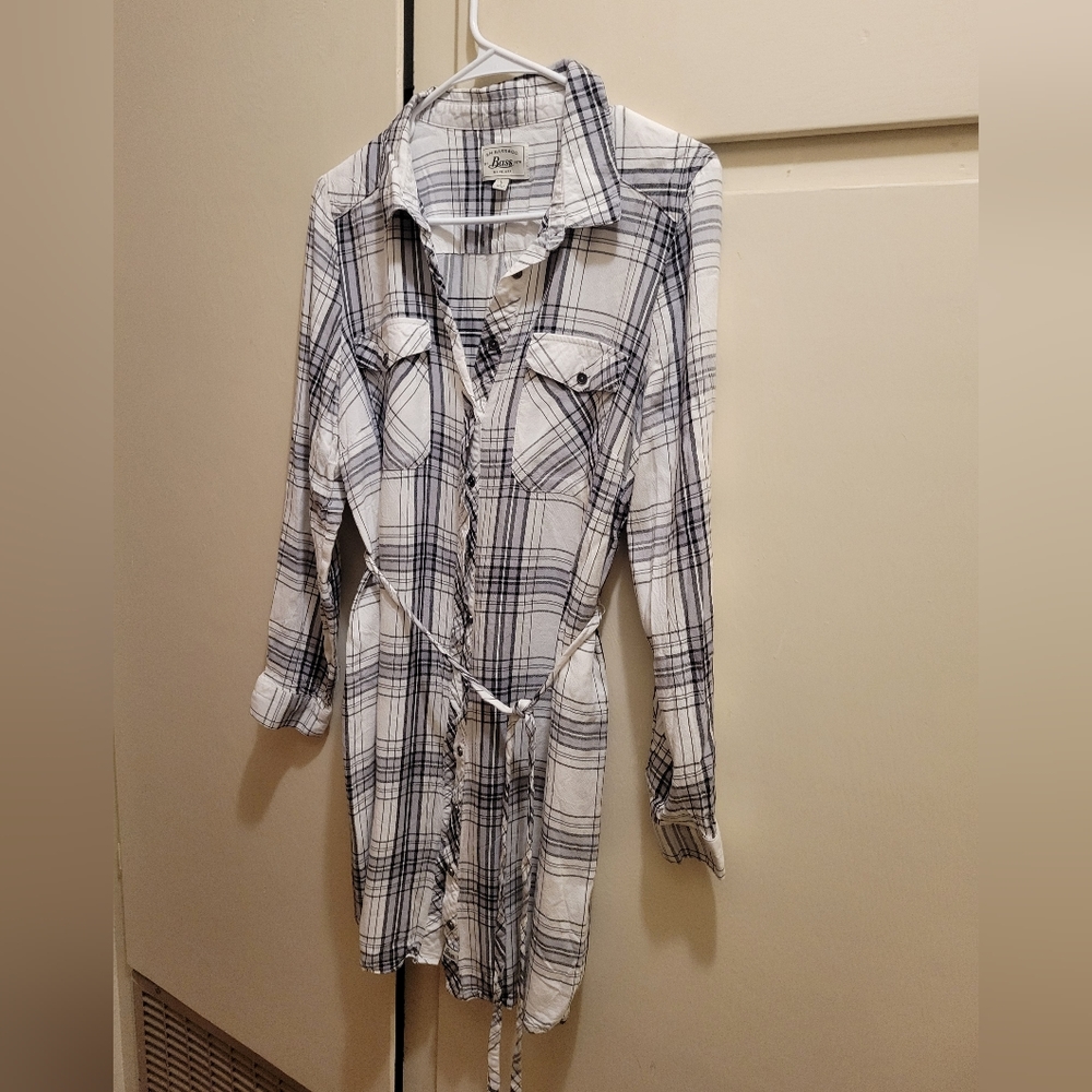 Flannel tie waist tunic shirt - Bass & Co size large